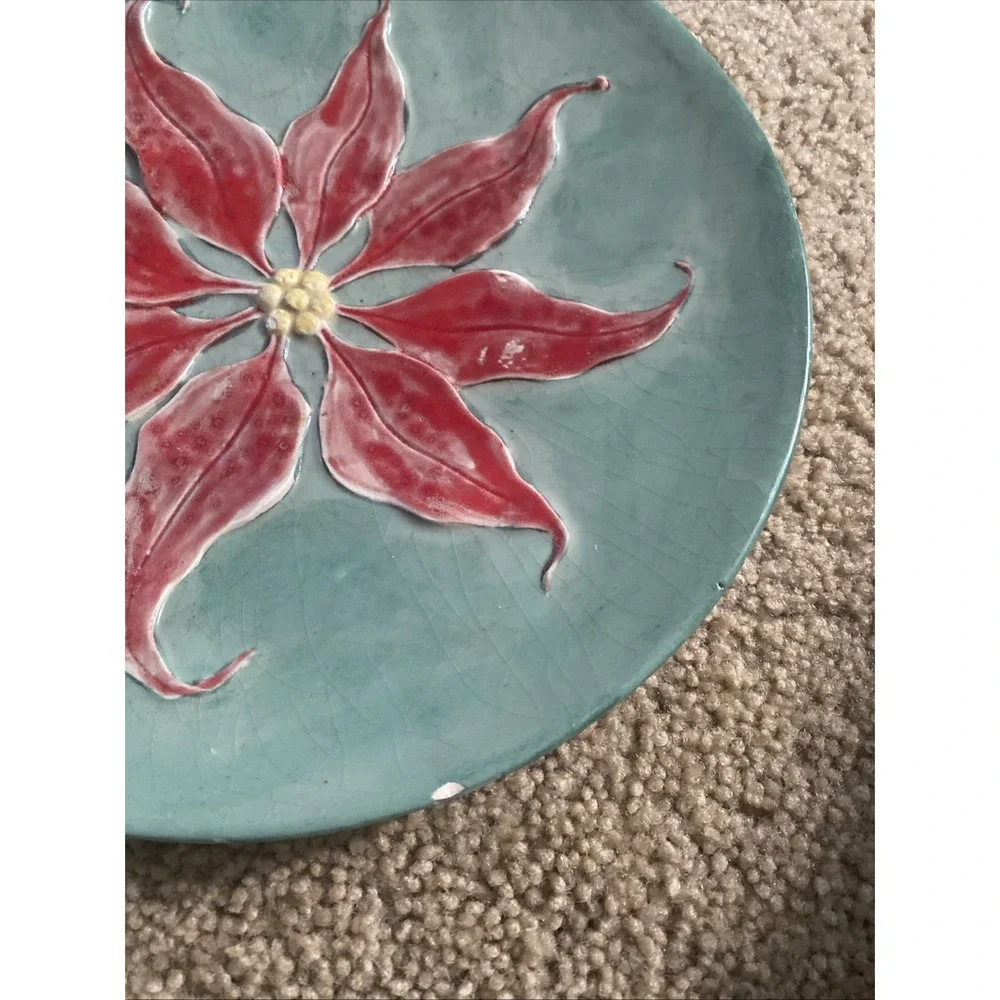 Ceramic Poinsettia Plate, Hand Painted 10